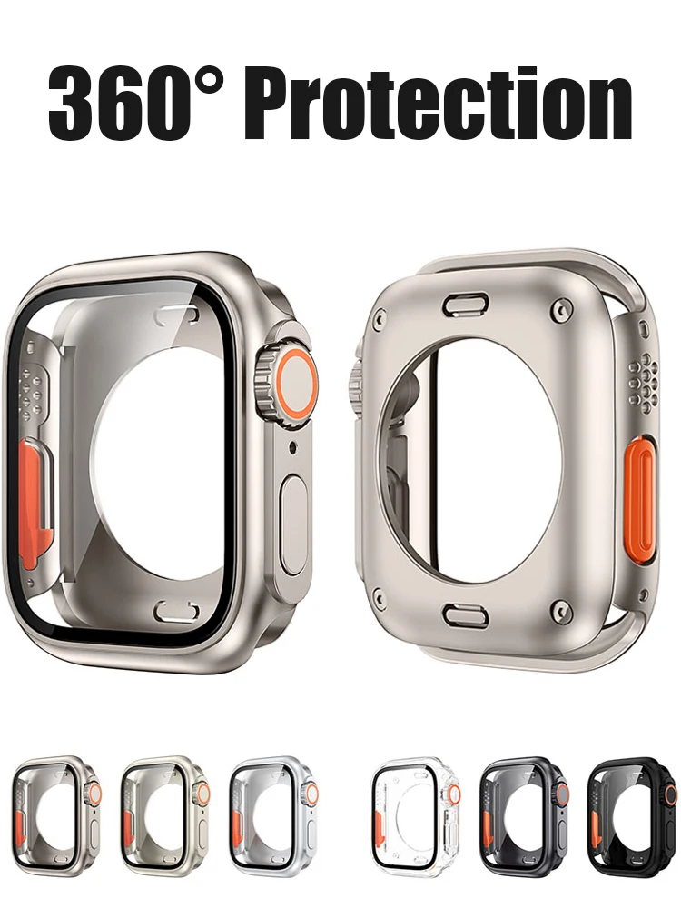 Case for Apple Watch 44mm 45mm 41mm 40mm Screen Protector 1:1 Upgrade To Ultra 49mm PC Cover+Glass iwatch series 9 8 7 6 5 SE 4