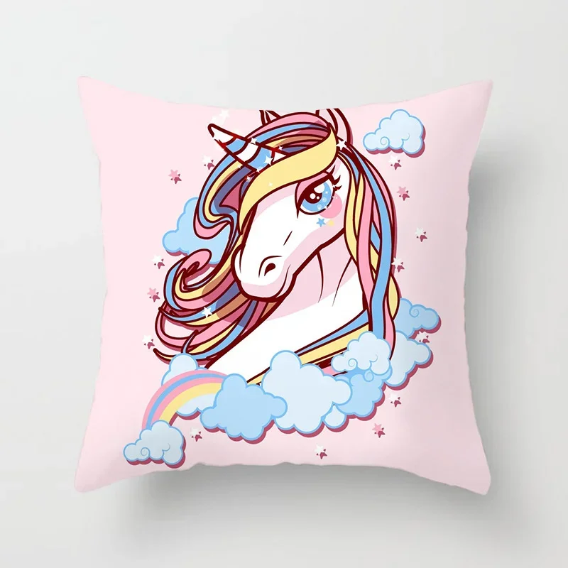 Cartoon Smart Home Children\'s Room Bedside Sofa Car Waist Cushion Pillowcase Cute Unicorn