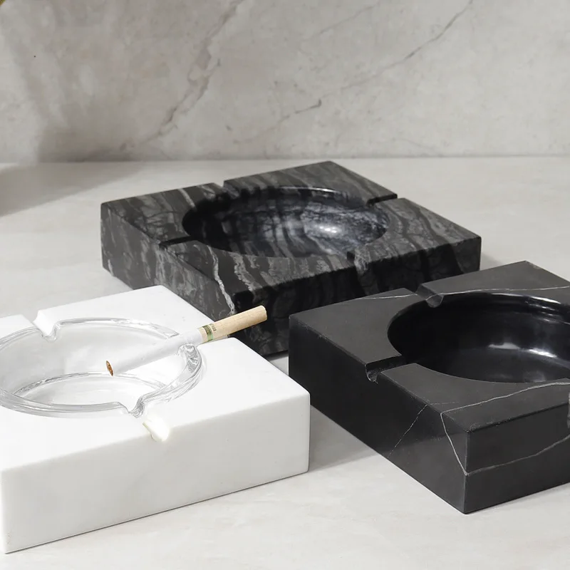 Natural marble ashtray creative personality trend home office square ashtray luxury stone decorative ornaments