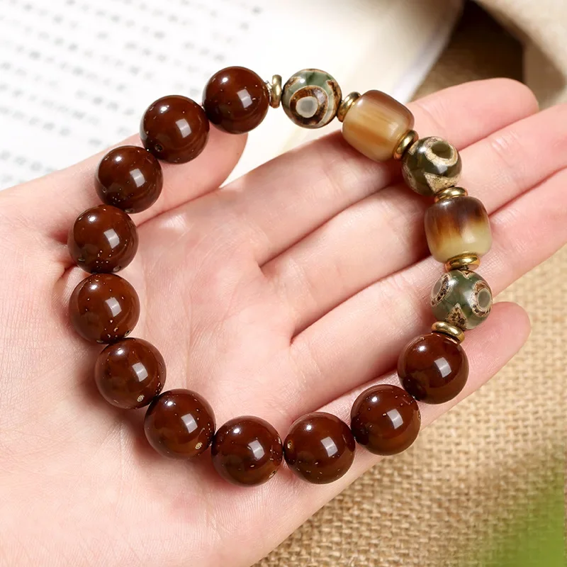 

13mm Purple Golden Mouse Round Bead Bracelet Exquisite Craftsmanship Men Women To Create Buddha Prayer Beads Bangle Collectibles