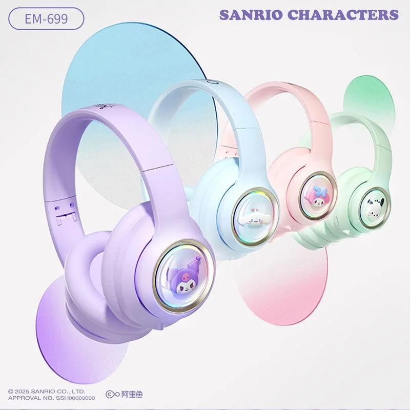 Sanrio Headphones Bluetooth Kuromi Wireless Headsets Earphones Stereo Sound Noise Reduction Earbuds Anime Cartoon Gifts EM-699