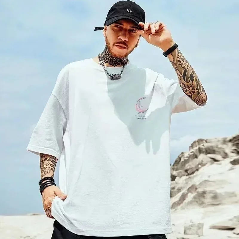 Camiseta Oversized para Hombre, Talla 8XL, Moda Americana Vintage, Estampado de Luna Rosa, Manga Corta, Versátil, Pareja 5