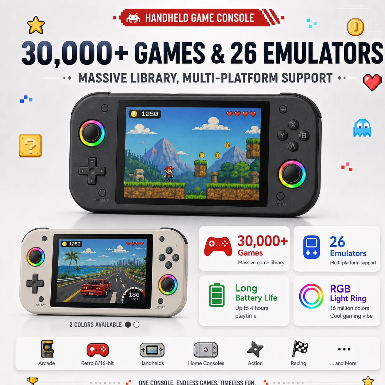 

M26 Handheld Game Console 5.1 Inch IPS Screen 20000+ Games 3000mAh Battery RGB Rainbow Light Support Holiday gifts