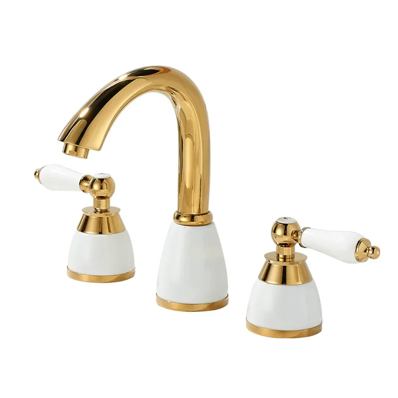 

French washbasin hot and cold faucet washbasin bathroom cabinet toilet three holes gold split retro color