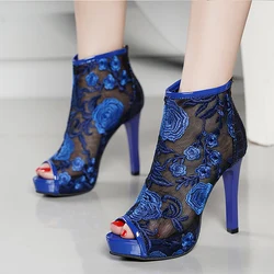 2023 new Summer Peep Toe Ankle Sandals Boots Thin High Heels Women's Mesh Hollow Pumps Lady Gladiators Shoes Sexy Sandal