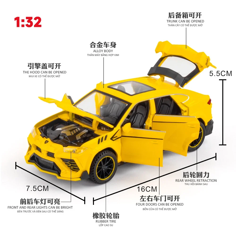 طراز سيارة لامبورغينا الرياضية ، صحن دييكاست سبيكة معدنية ، صوت خفيف ، سحب للخلف ، جمع ، هدايا لعبة للأطفال