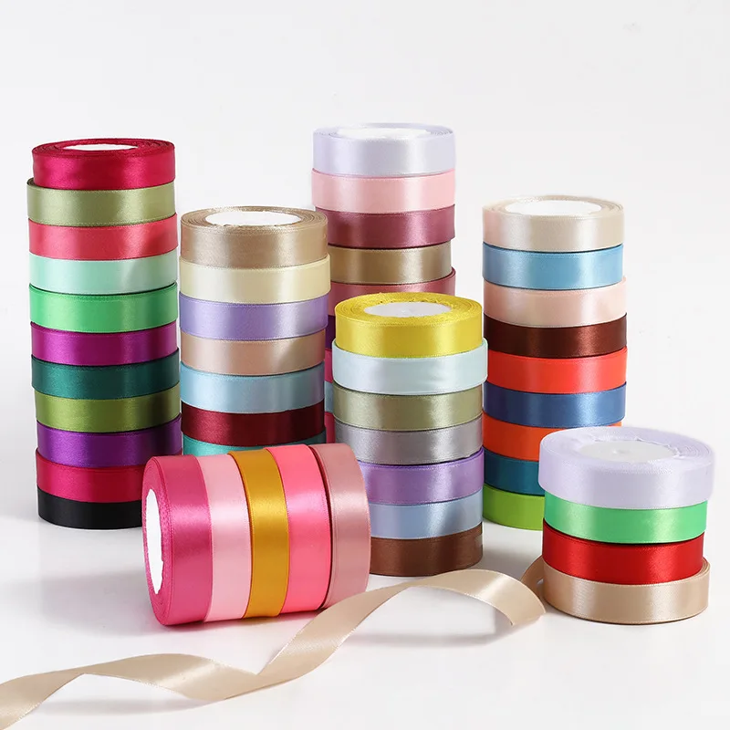 (25 yards/roll) Satin Ribbon Wholesale Gift Packing Christmas Wedding decoration diy Ribbons roll fabric (6/10/12/15/20/25/40mm)