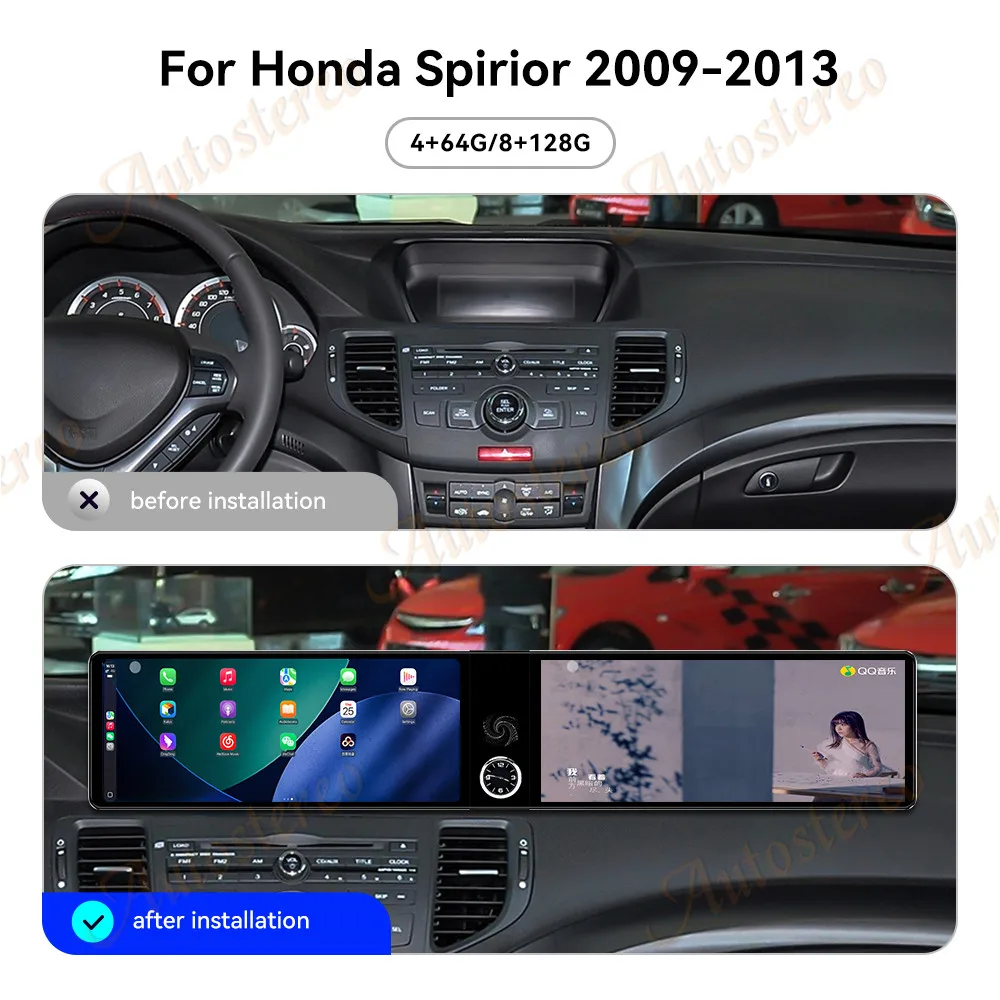 

Двойной 12,3-дюймовый экран Carplay Android 14, автомобильный GPS-навигатор для Honda Spirior 2009-2013, головное устройство, мультимедийный плеер, автомобильное радио