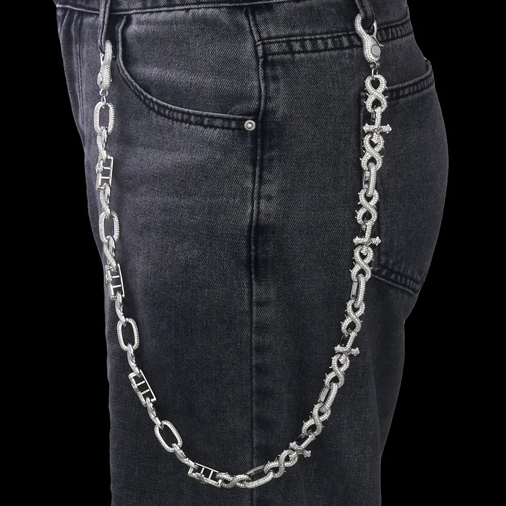 

ESKEEM Роскошные посеребренные брюки в стиле хип-хоп с блестящими бриллиантами и крестом, микро-паве, циркон, шип, дизайн бесконечности, цепочка, ювелирные изделия