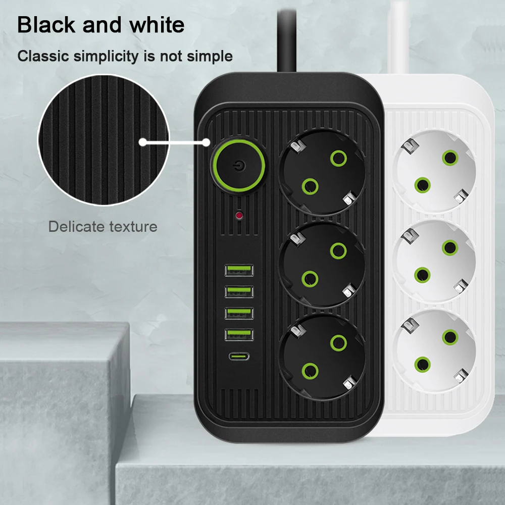 Power Strip EU Plug AC Outlet Multiprise Smart Home Extension 3M Cord Electrical Socket With 4 USB Ports Multitap Network Filter