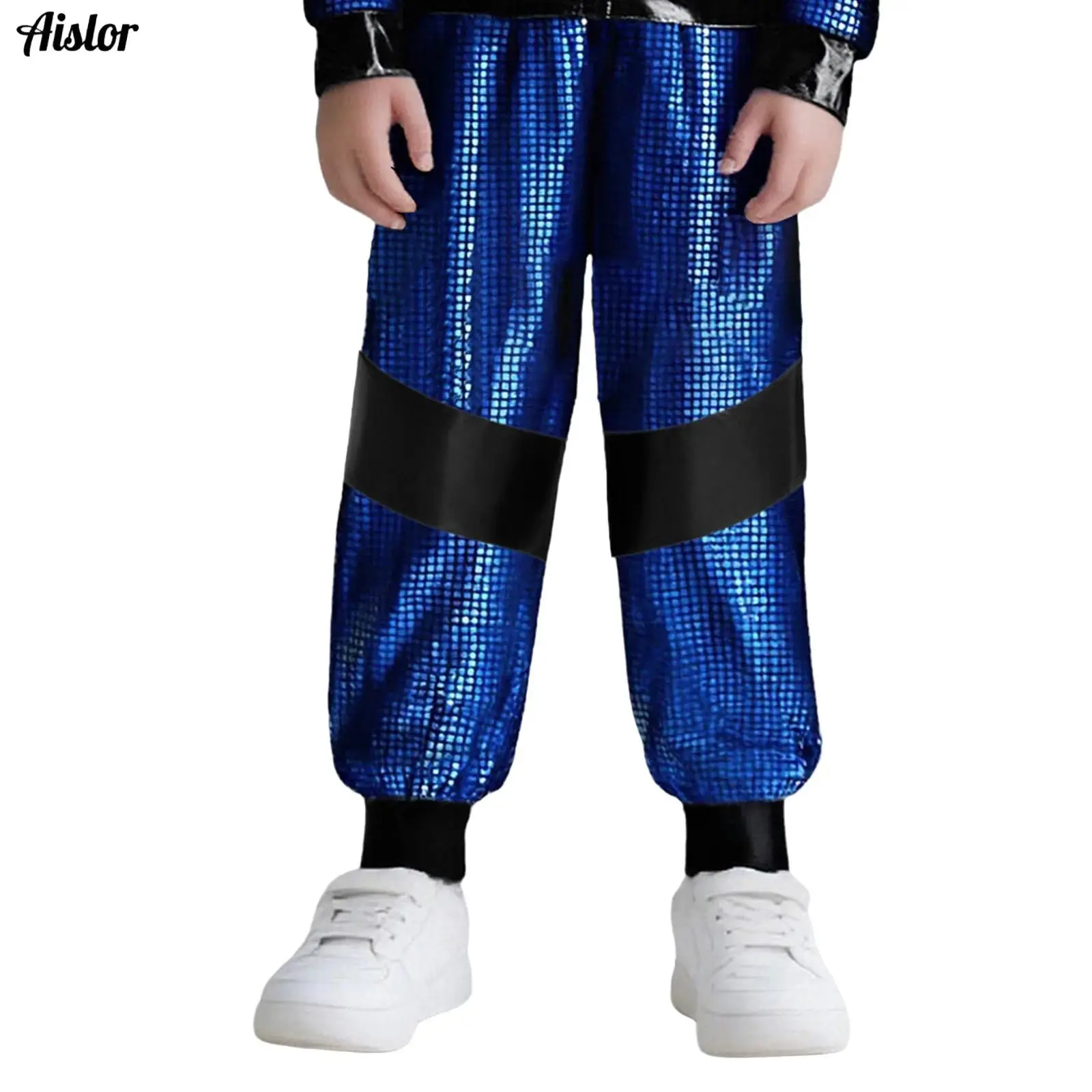 

Kids Boys Girls Hip-Hop Jazz Dance Pants Metallic Plaid Color Block Elastic Waistband Cargo Pants Trousers Street Dance Costume