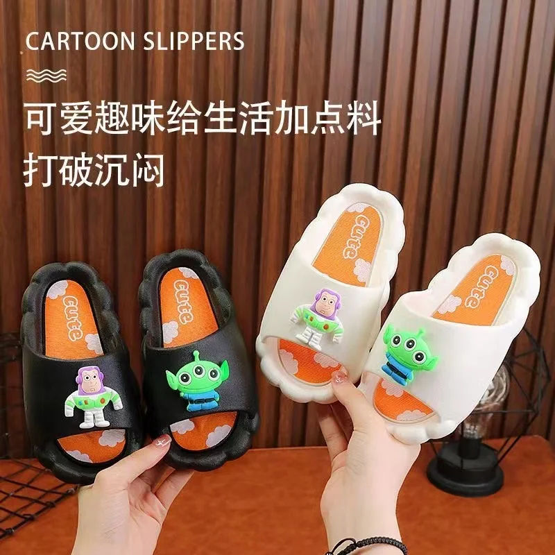 Summer Kids Slippers Baby Boy Girls Cartoon Toy Story Buzz Lightyear Print Outdoor Non-slip Soft Children Beach Shoes Size 24-37