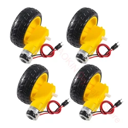 4 pcs DC Electric TT Gear Motor Wheel Kit 3-6V Dual Shaft Geared TT Magnetic Gearbox Engine with 69mm Plastic Car Tire Wheel