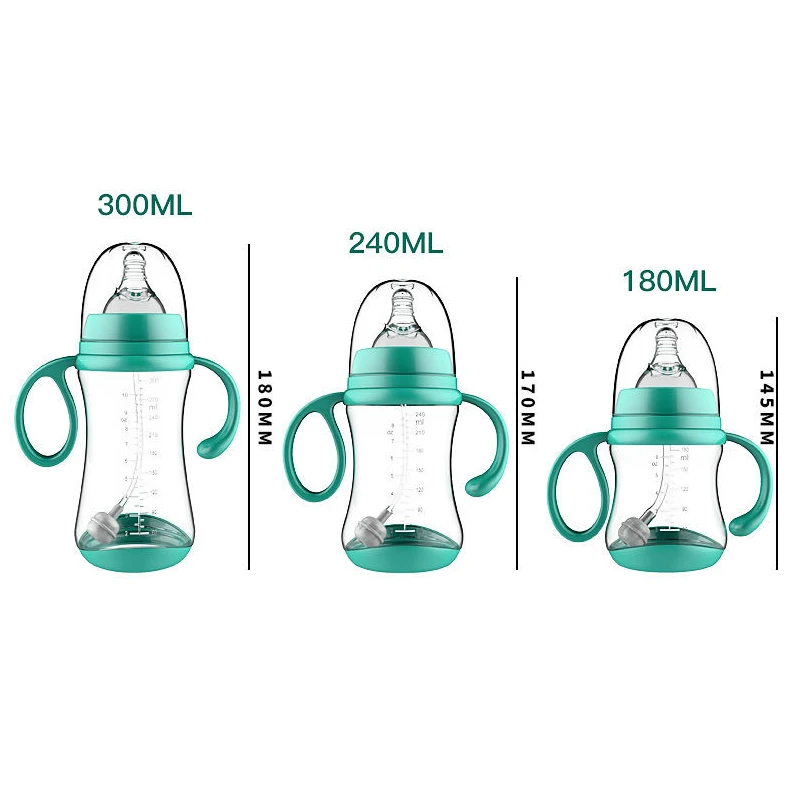 Baby silicone feeding bottles infant drop-proof milk bottle with straw child anti-hot drinking bottle with handle