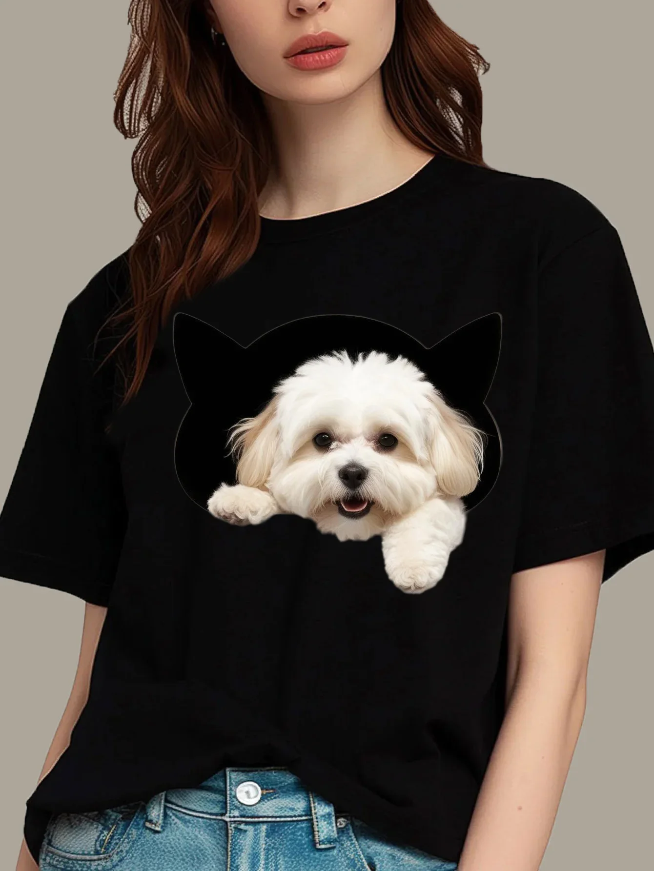 

Dog Print Fun & Cheerful Women Short Sleeve Round Neck T-Shirt Great for Sporty Looks Outdoor Activities Clothes Women Clothing