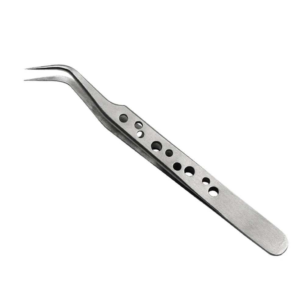 1pc Tweezers Stainless Steel Sandblasted Tweezers With Holes Straight/curved Tip High Precision For Phone Repair Tool