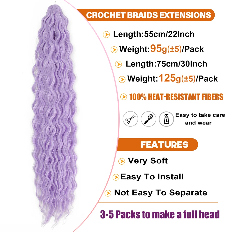 3 قطعة/الوحدة الوردي ارييل تجعيد الشعر تجديل وصلات شعر 22 30 "الاصطناعية فضفاض موجة المياه تويست الشعر أومبير رمادي أرجواني الكروشيه الضفائر