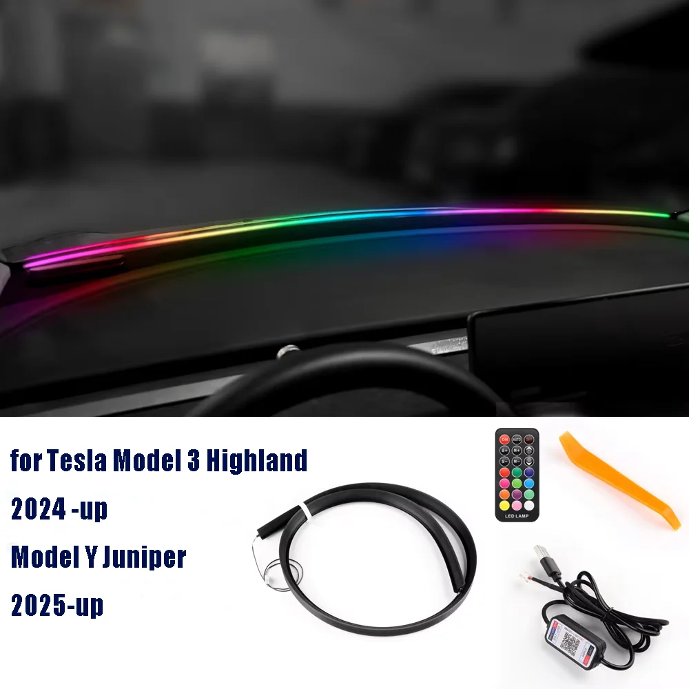 Frontscheibe 136 cm Fernbedienung Symphonie Lampe für Tesla Model 3 Highland 2024 Modell Y Juniper 2025-UP Auto LED Ambient RGB