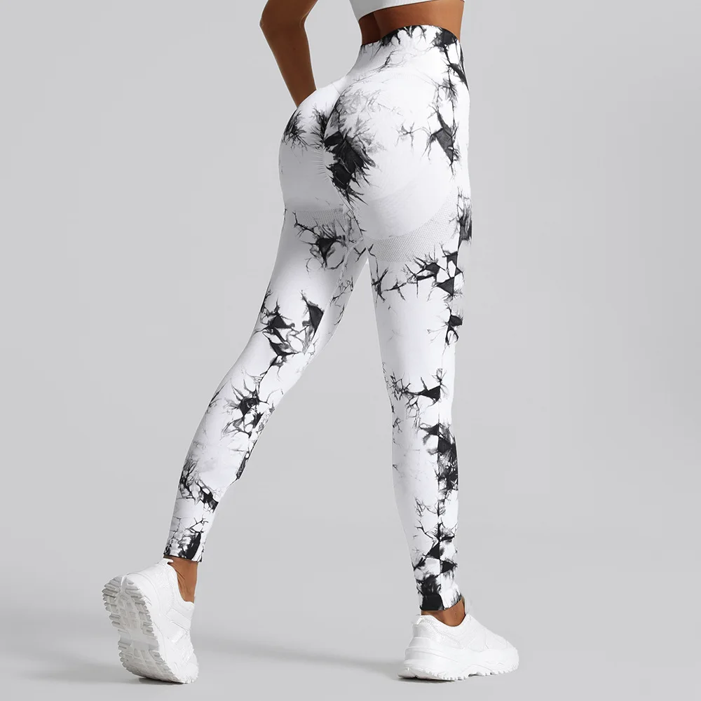 New Seamless Tie Dye Yoga Pants Sports Leggings Women High Waist Push Up Tights Fitness Workout Side Pocket Pants Gym Clothing