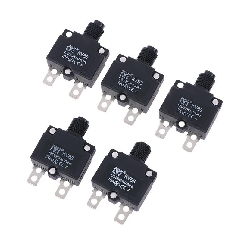 1Pc Overload Switch Overload Protector KYB8 125/250VAC 3A 8A 12A 16A 20A Circuit Breaker Overload Protector