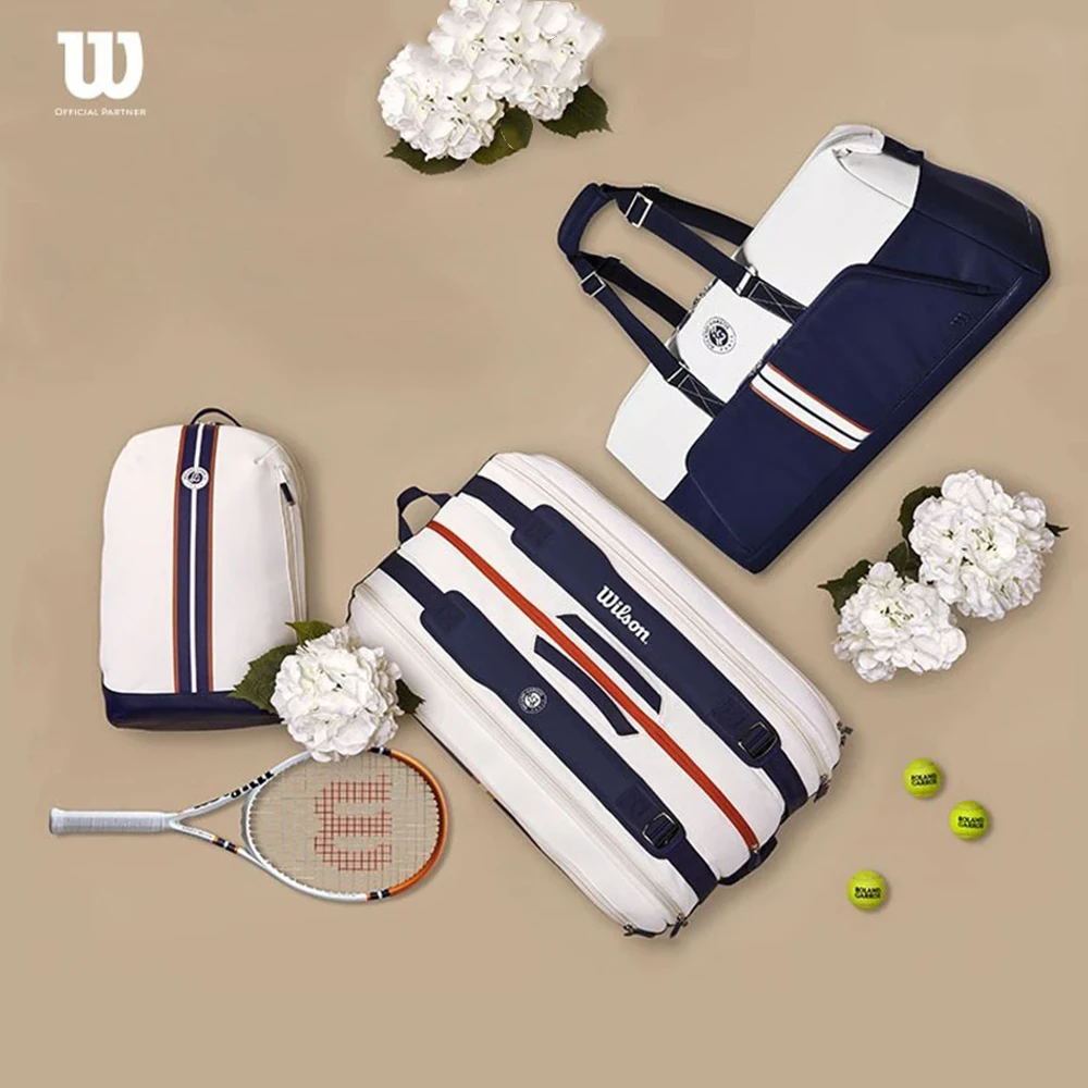 Wilson 2023 Navy 4-6pcs Tennis Racket Bag Super Tour Nylon Large Tennis Bag for 5 Racquets With Two Compartment