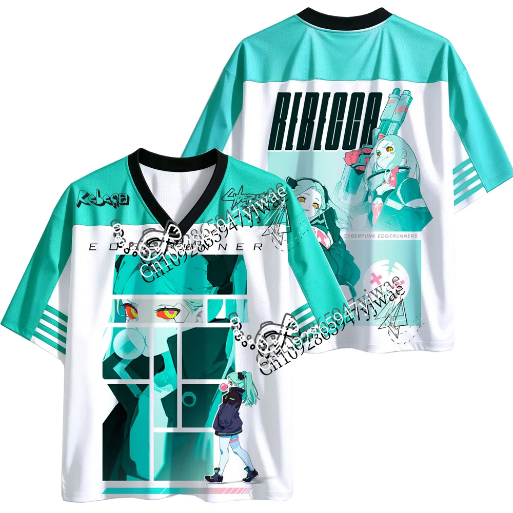 Cyberpunk: Edgerunners Rebecca Anime Character Jersey Y2K Oversized T-shirt V-neck StreetWear Summer Men Woman Beach T-shirt