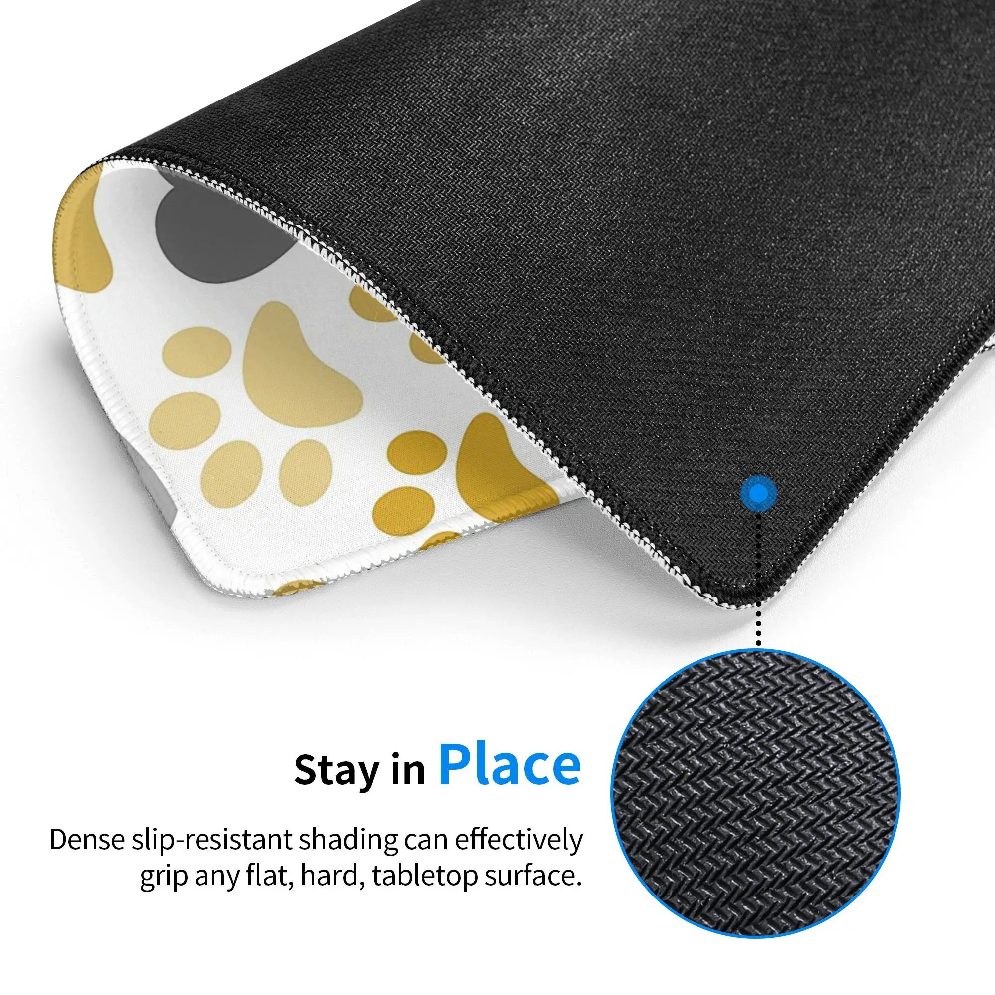Cute Black With Golden Paw Pattern Mouse Pad Computer Keyboard Mouse Mat Gaming PC Laptop Desk Mat Office Table Mats