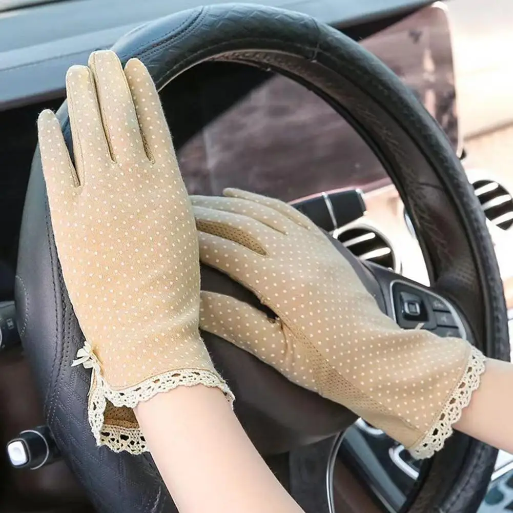 1 Pair Summer Gloves Driving Riding Mittens Dot Full Finger Gloves Non-Fading Sunscreen Gloves