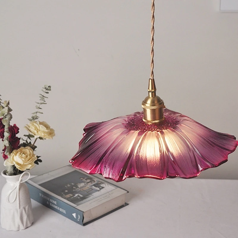 Flower Glass Hanging Lamps for Home Decoration, Modern Pendant Lights, Iluminação para sala de estar, Bedroom, Bedside Light Fixture, Indoor Shop