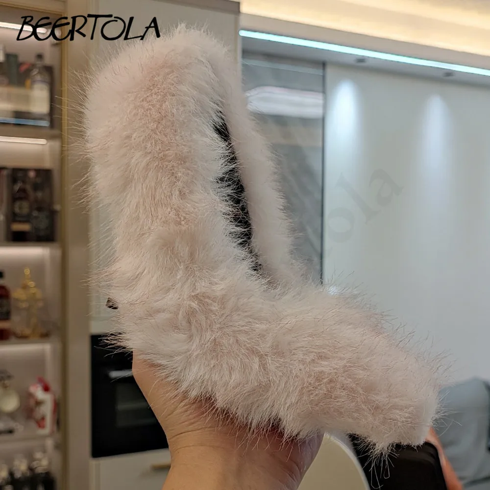 

Women's Fluffy Fur High Heels Metal Stilettos Fashion Designer Pumps Catwalk Autumn and Winter Temperament Multi-Color High Heel