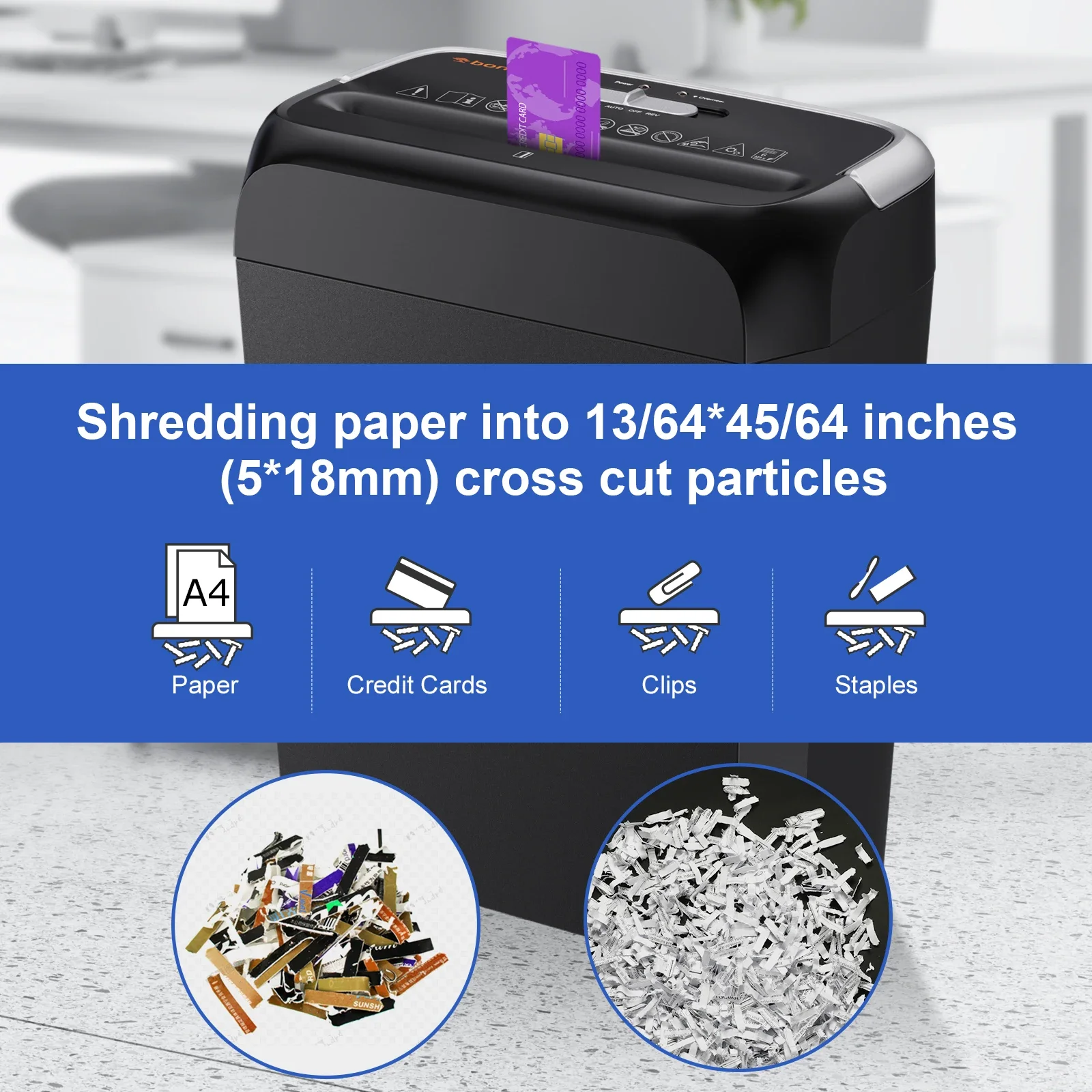 Bonsaii 6-Sheet Cross Cut Paper Shredder Home Office Use with Handle for Document,Mail,Staple,Clip-3.4 Gal Wastebasket