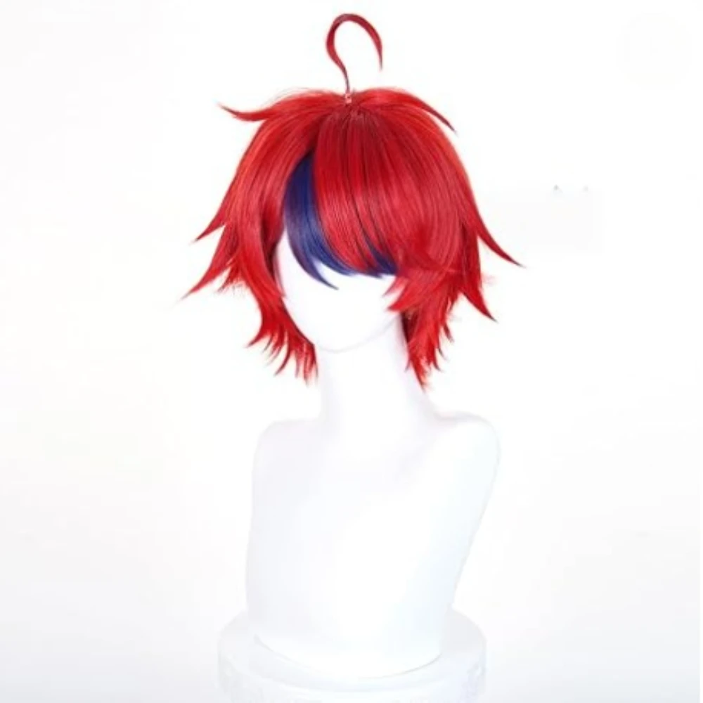 Anime Sumino Takumi Cosplay Wig Red Mixed Dark Blue 28cm Short Wigs Heat Resistant Synthetic Hair Costumes Cosplay Wigs + Wig Ca