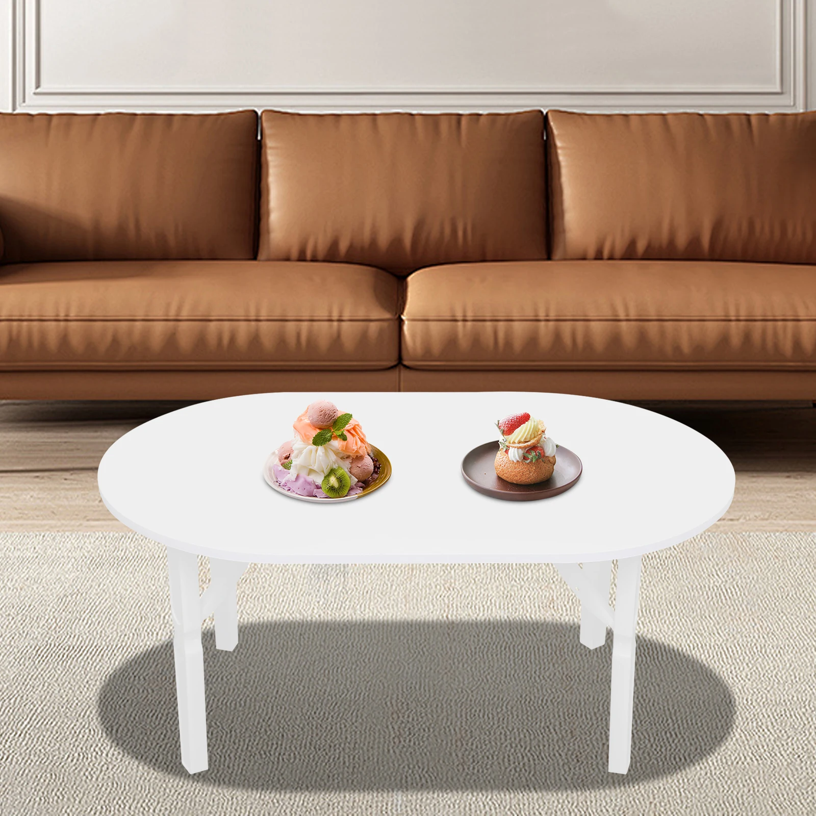 

Белый складной кофейный столик из МДФ 31,5x18,9 дюймов, не требующий сборки, портативный приставной столик, овальный складной стол