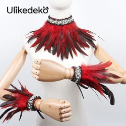 Gothic Feather Fake Collar Feather Wrist Cuffs Rave Party Gloves Necklace Victorian Choker Collar Stage Masquerade Cosplay Props