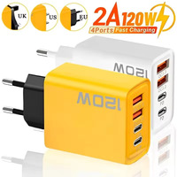 120W Quick Charge USB C Charger 4 Ports Fast Charging Charger Phone Adapter for iPhone Samsung Xiaomi Pocof7 Travel Wall Charger