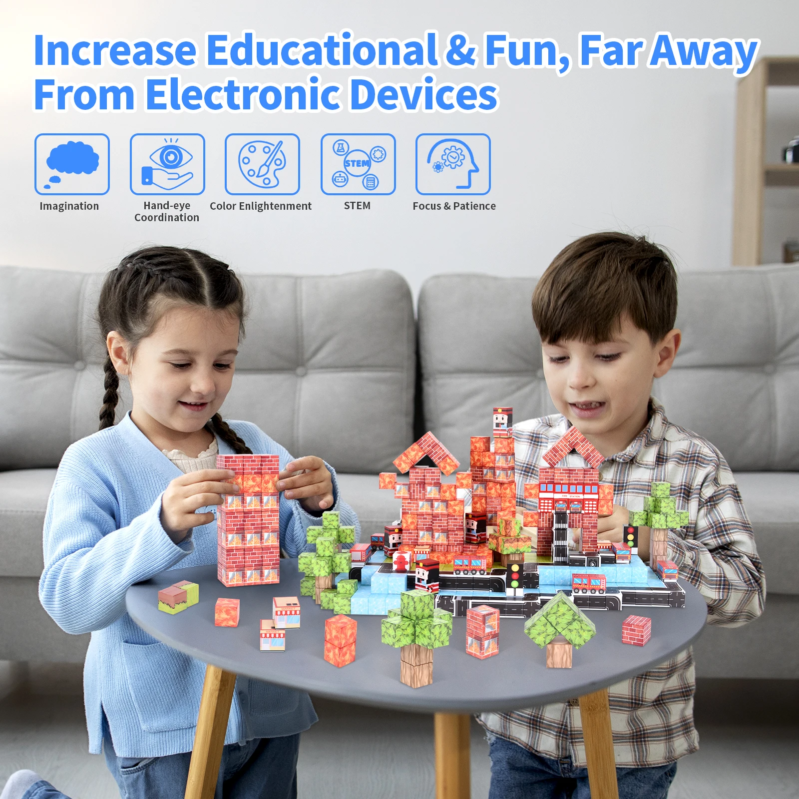 Blocs de construction magnétiques personnalisés 100 pièces 205. Couleurs vibrantes, bâtiment gratuit, améliore les compétences STEM et de jeu. Cadeau de vacances parfait.