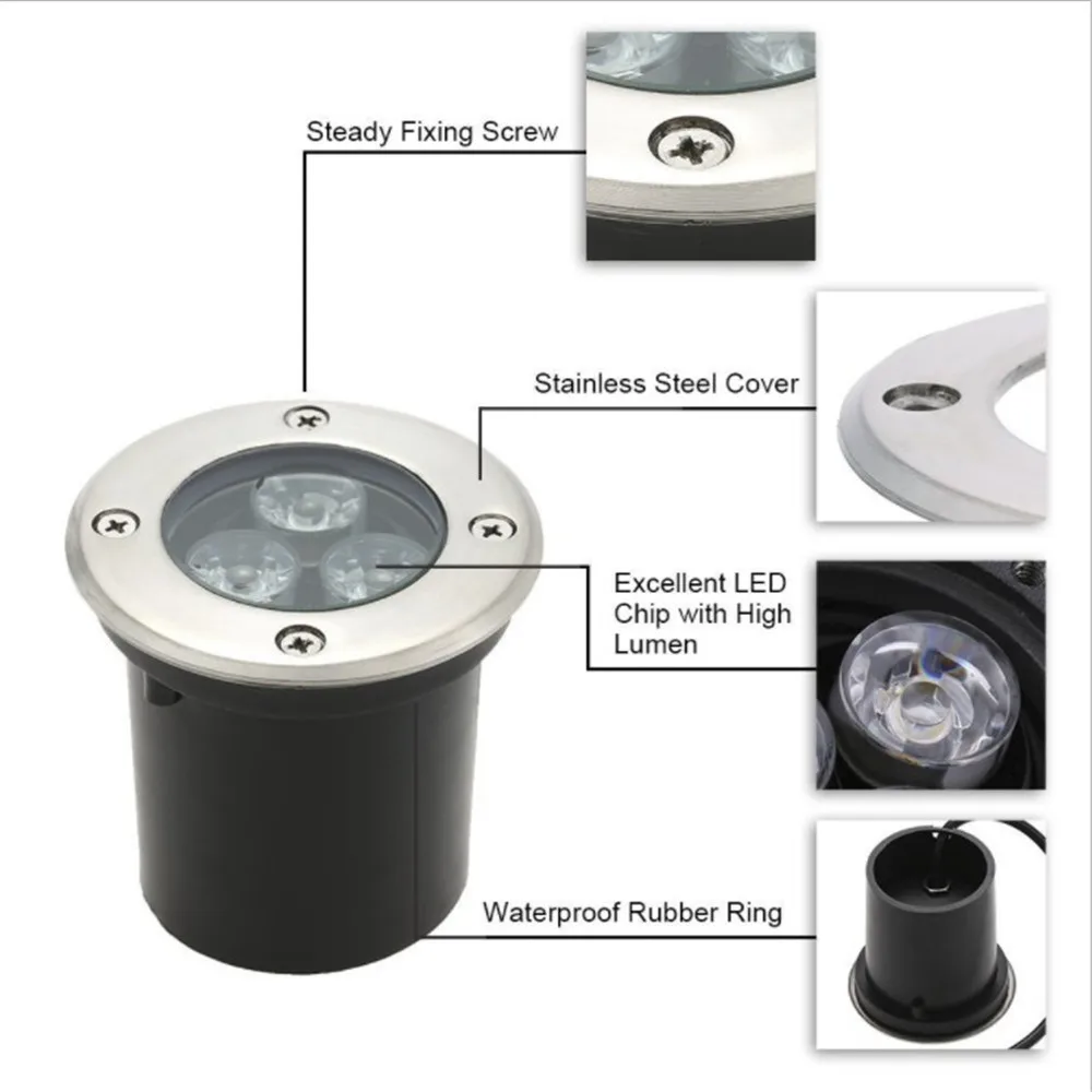 Waterproof LED Underground Lamp 1W 3W 5W High Power LED Buried Light Garden Inground Lighting AC110V 220V 12V