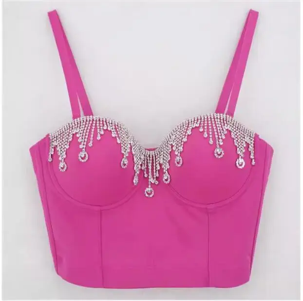 

Костюм певицы для ночного клуба, розовый жилет-бретелька, наряд для выступления DJ