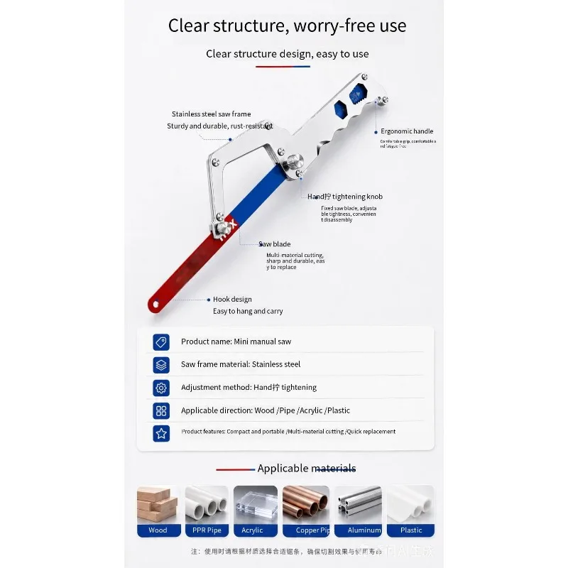 Picture 4: Flexible Heavy Duty Mini Hacksaws Aluminum Frame Compact Hack Metal Cutter Bi-Metal HSS Blade Hand Saw Woodworking Tools