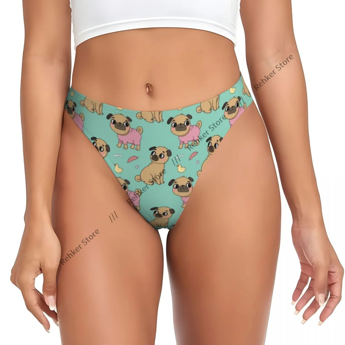 Bragas sexis con bonito patrón de Pug de dibujos animados, tangas, ropa interior, lencería para mujer, Tanga transpirable