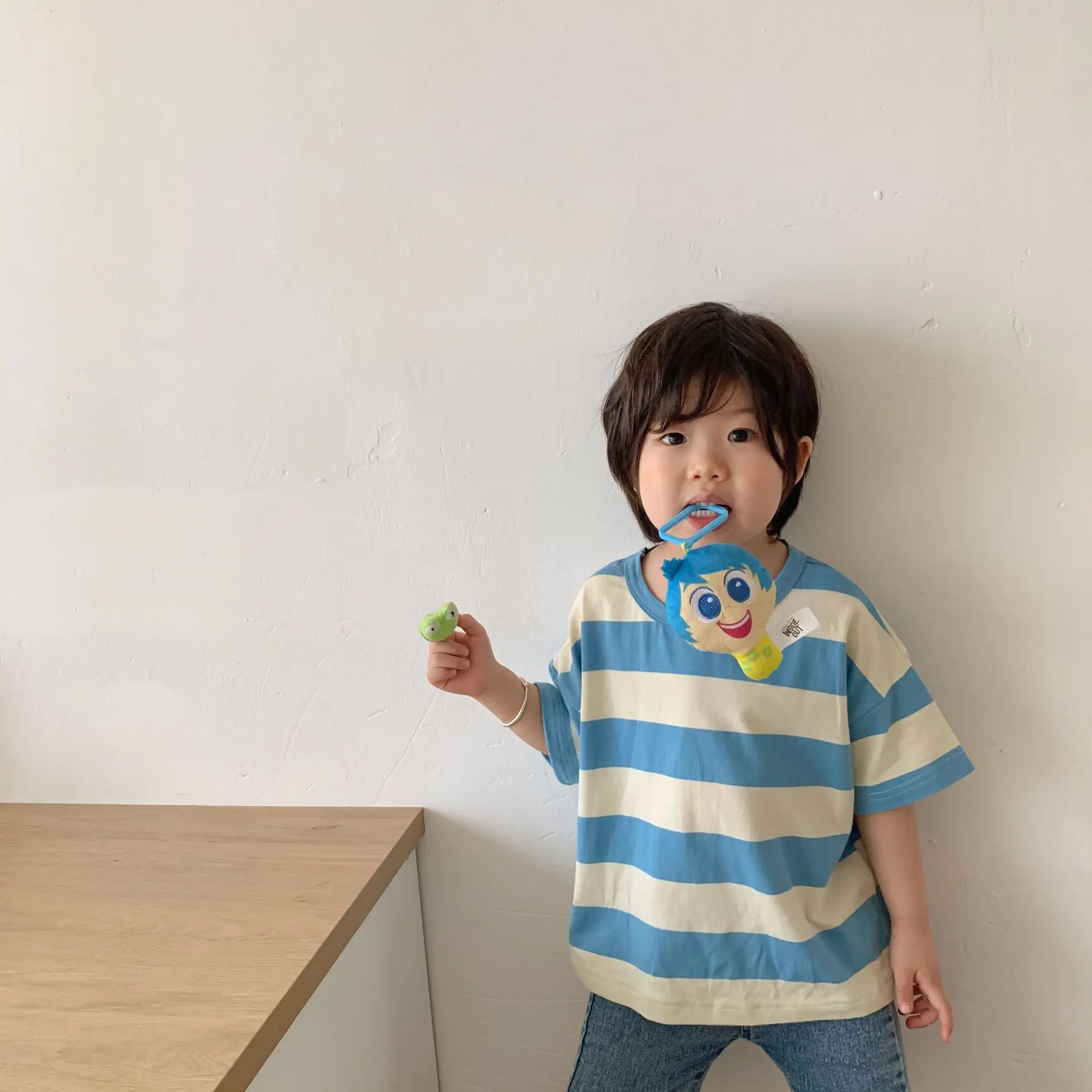 Children Korean Style Summer Striped Short Sleeve Tees Boys and Girls Cotton Loose Casual T-shirts
