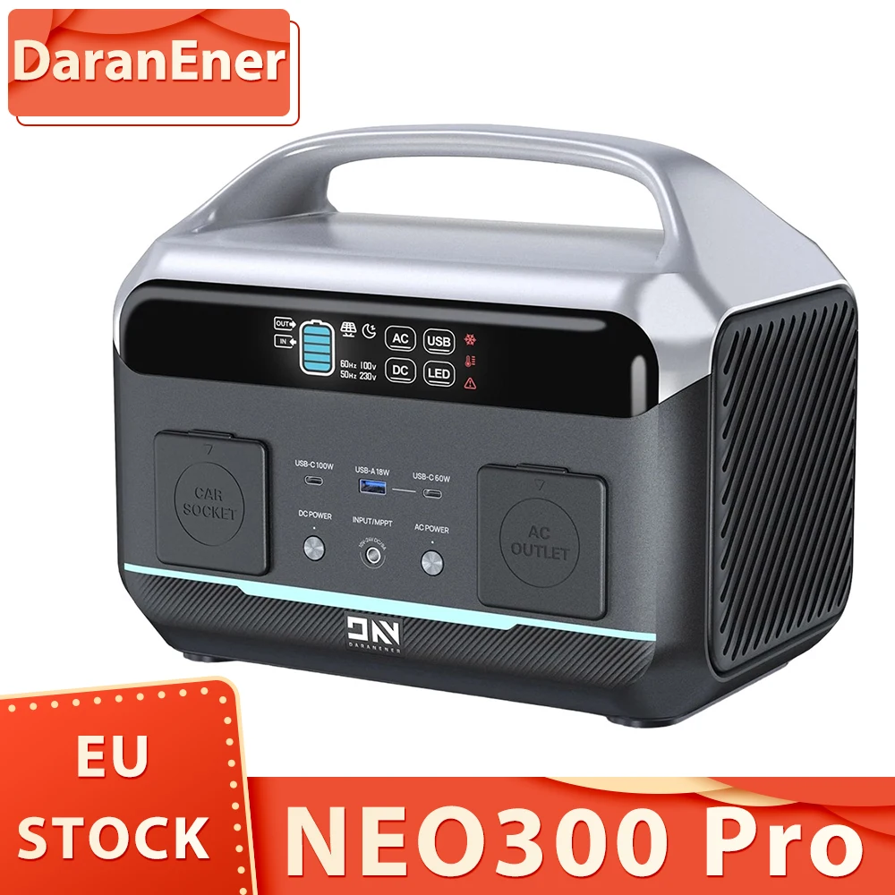 DaranEner NEO300 Pro Portable Power Station, 299Wh LiFePO4 Battery, 600W Output, 5 Ports, 4 LED Mode