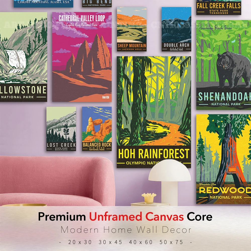 Unframed Canvas Print Vintage US National Park Travel Poster Wall Art Retro Mountain Landscape Home Decor Living Bedroom