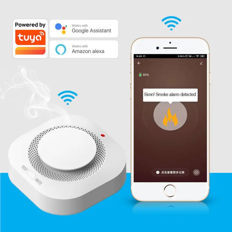 Tuya Smart Zigbee-Détecteur de fumée WiFi, protection incendie, alarme de sécurité à domicile, alarme sonore et lumineuse, contrôle du signal