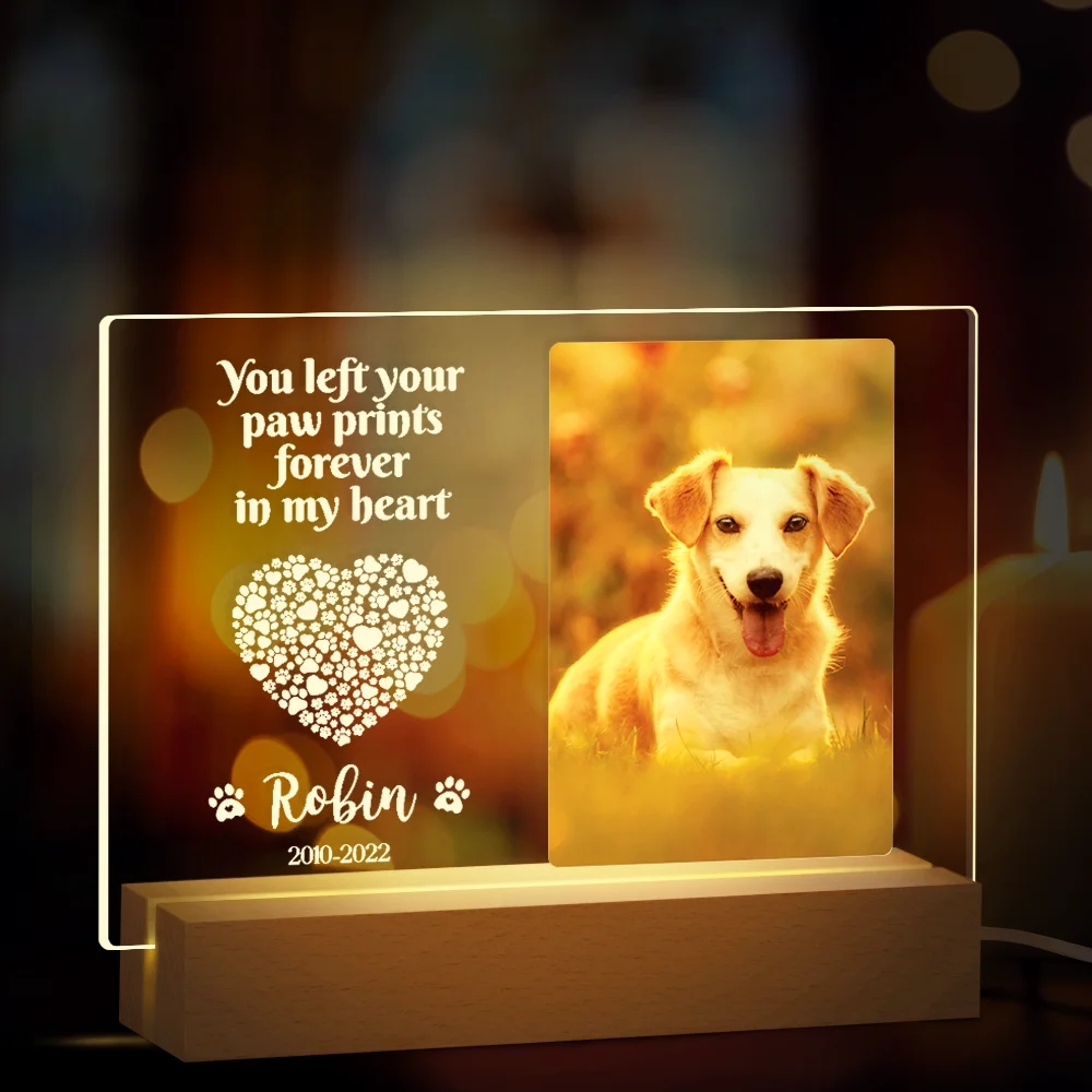 Personalized Dog Memorial Gifts for Loss of Pet Memorial Gifts for Dog Cat, Personalized Night Light Dog Memorial Photo Plaque