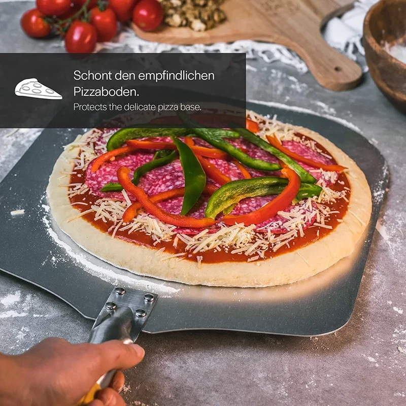 Square Pizza Peel Aluminum Pizza Pusher with Wooden Handle Bread Pusher the Pizza Base - Pizza Lifter Bread Pusher