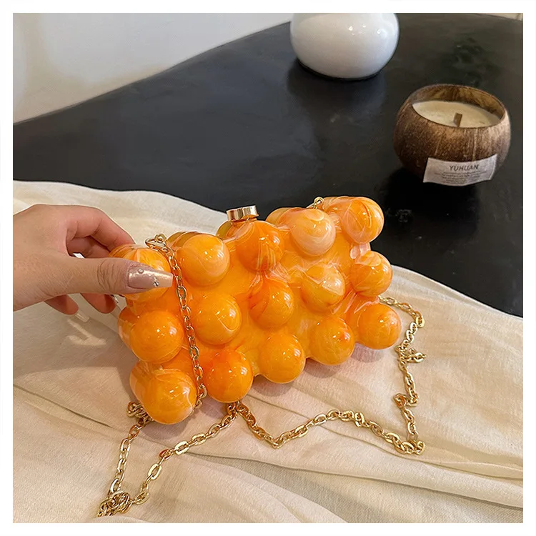 2024 New Fashion Acrylic Candy Color Evening Bags White Green Orange Trendy Wedding Party Handbags Chain Shoulder Bag For Women