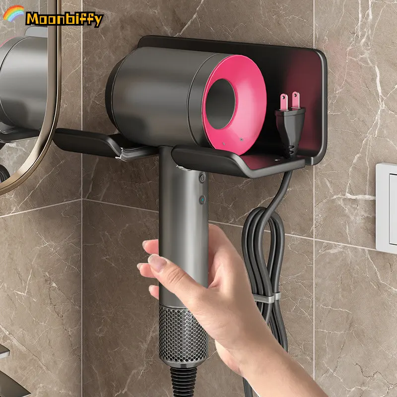 Soporte para secador de pelo, alisador de pelo montado en la pared, soporte para secador de pelo, estantes organizadores de baño, estantes de