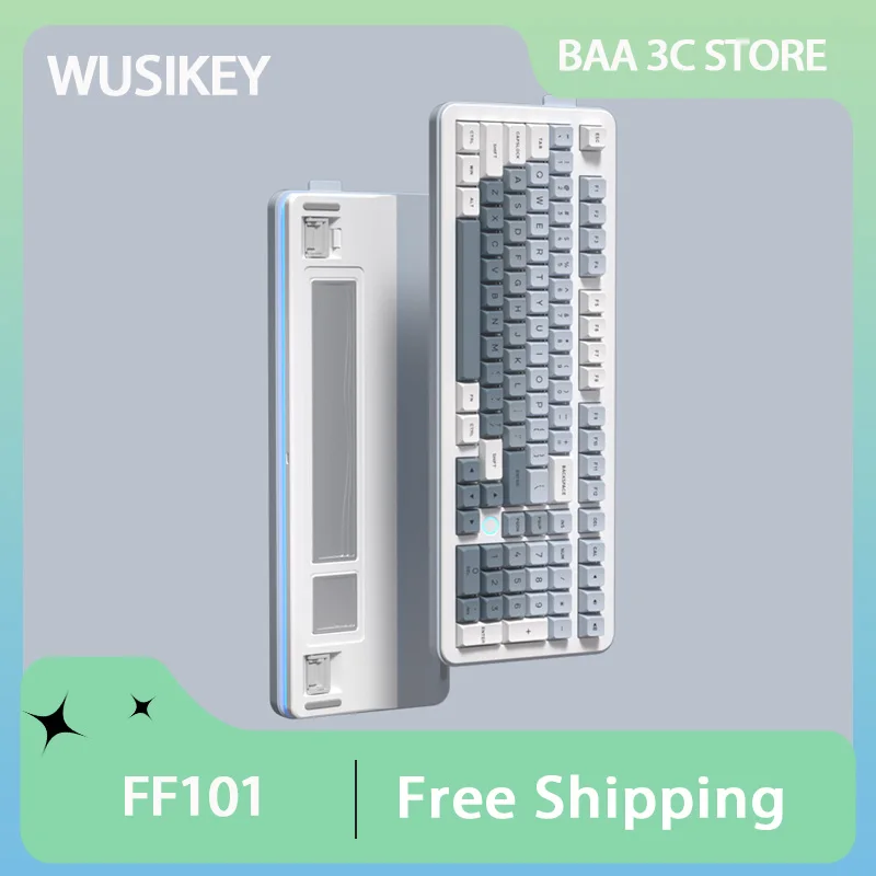 WUSIKEY FF101 Mechanical Keyboard Tri-mode 2.4g Wireless Bluetooth Custom RGB Hot Swap Gasket Pc Gaming Keyboard Mahjong Sound