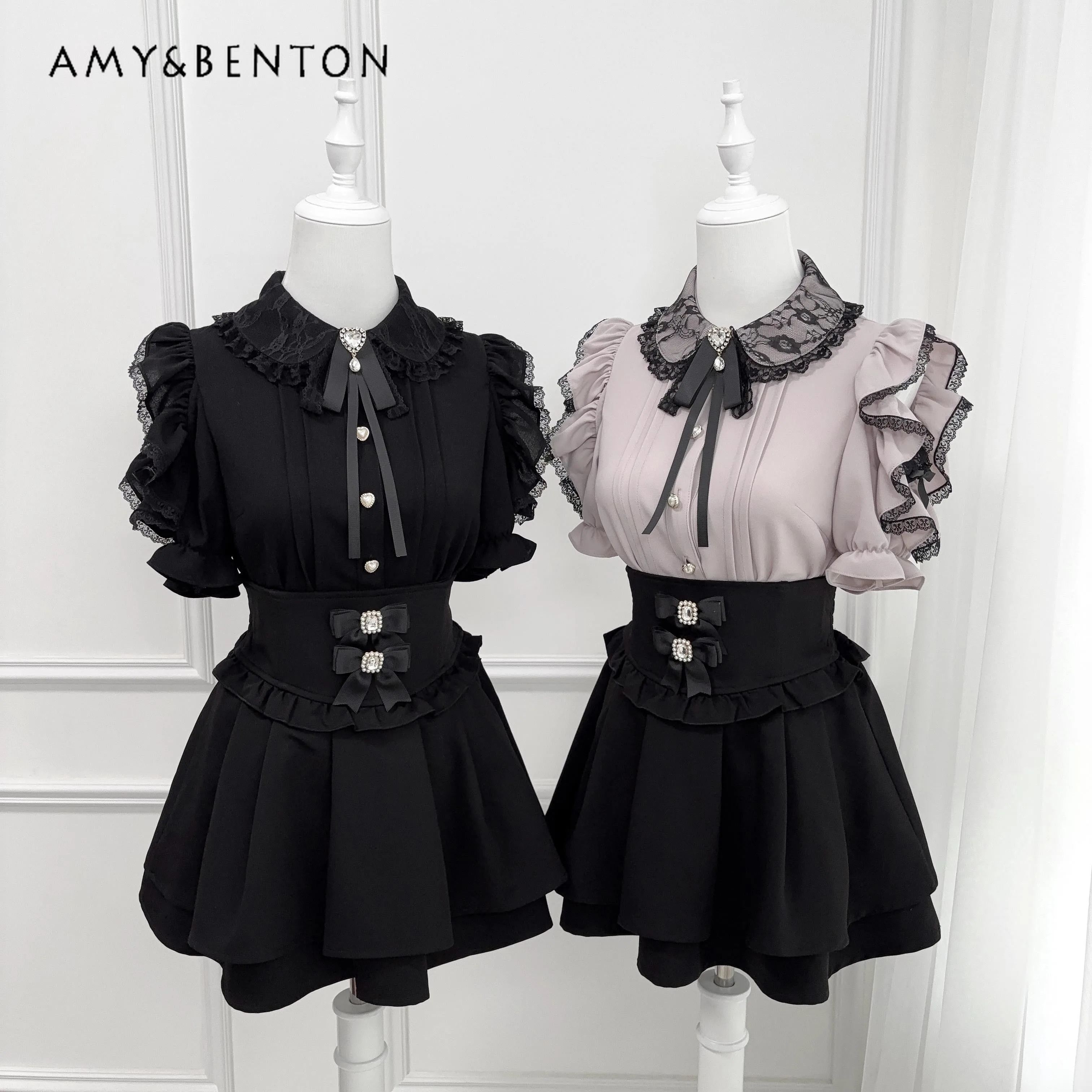 Mine Series Mass-produced Shirt Japanese Sweet Lace Doll Collar Bow Shirt Cute Ruffle Edge Off-shoulder Short-sleeved Top Summer